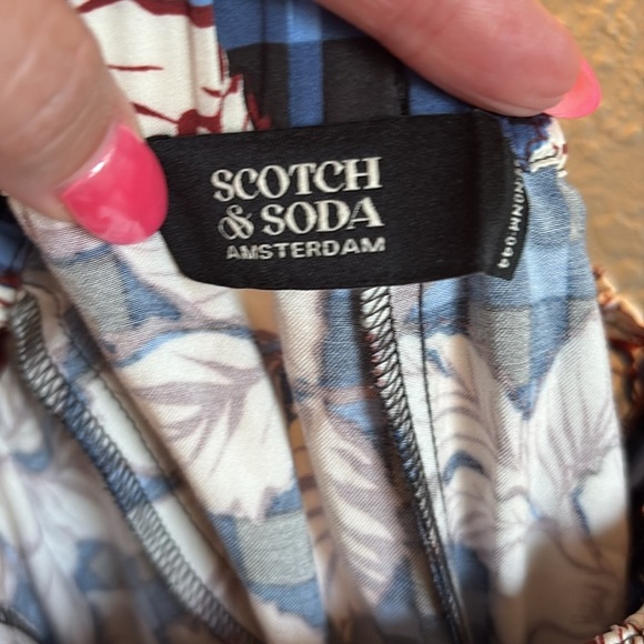 Anthropologie Scotch & Soda pull on Wide-Leg floral blue plaid Pants/ size S - Picture 8 of 12